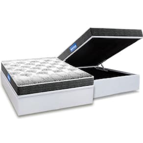 Conjunto Box Baú Casal: Colchão Espuma Probel D20 Guarda Costas Resistente Black + Base CRC Courano White (138x188)