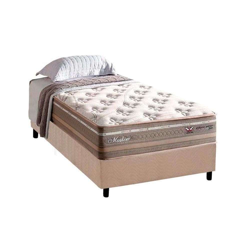 Conjunto Box Solteiro: Colchão Molas Herval Maxspring Moskow + Base CRC Suede Clean (88x188)