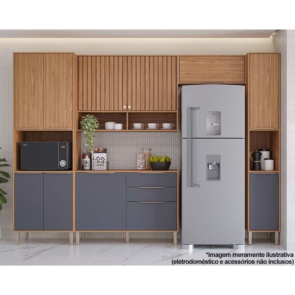 Cozinha Completa Divina 5 Peças (2Aéreos+1Balcão+2Paneleiros) CZ004 Freijo/Titanium - MGM