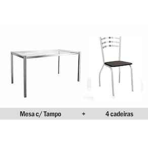 Conjunto: Mesa Sala Jantar Reno c/ Tampo de Vidro 150cm + 4 Cadeiras Portugal Cromado/Courano Preto - Kappesberg