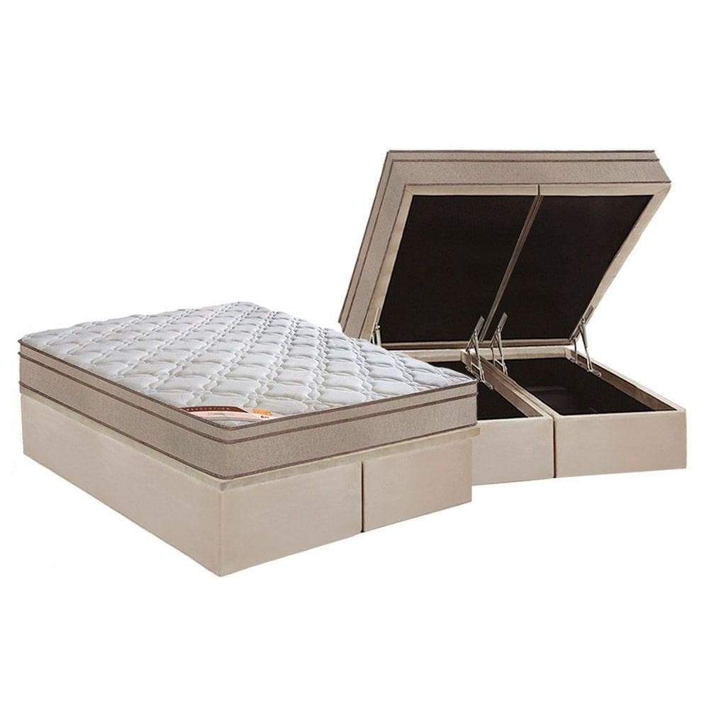 Cama Box Baú Queen: Colchão Molas Castor Bonnel Revolution + Base CRC Suede Clean(158x198)