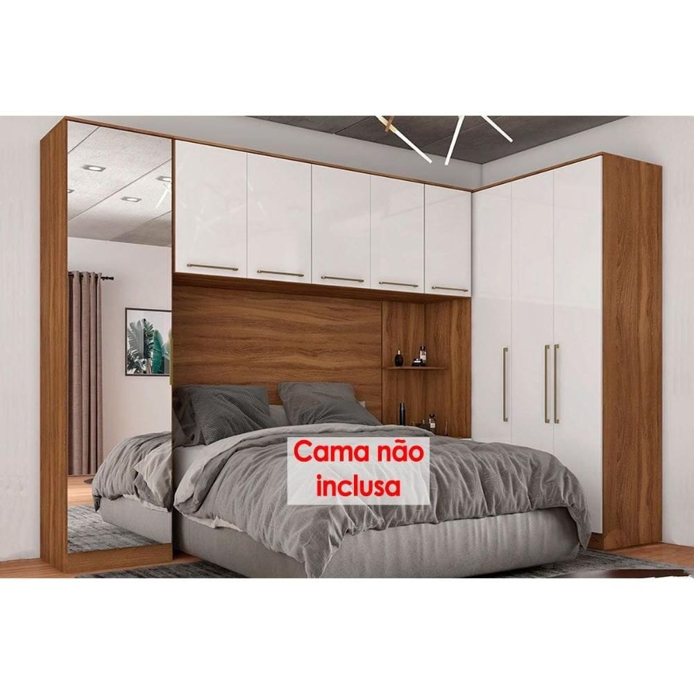 Quarto Casal Modulado Irlanda 6 Peças (3 Armários + 1 Ponte Aérea + 2 Complementos) QCM160 Amendola/Branco - Demóbile