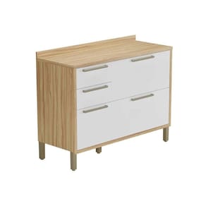 Gabinete de Cozinha Modulado Balcão Syrah 2 Portas e 3 Gavetas c/ Tampo 120cm Amendoa/Branco - Ronipa