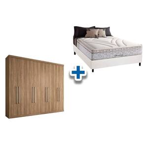 Cama Box Casal + Colchão American Herval + Guarda Roupa Master Vip 8.4 Atacama-Jatobá