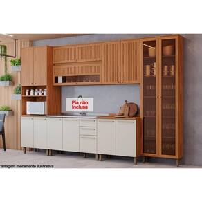 Cozinha Completa Requinte 7 Peças (2Aéreos+2Balcões+2Paneleiros+1Complemento) CZ101 Nature/Nature/Areia - Henn
