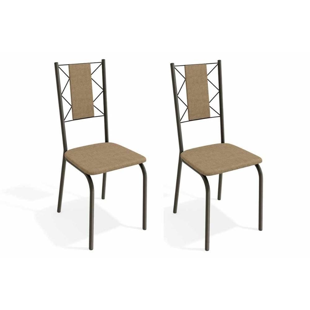 Kit 2 Cadeiras Sala Jantar Lisboa 2C076BRZ 2 Un Bronze/Linho Capuccino - Kappesberg