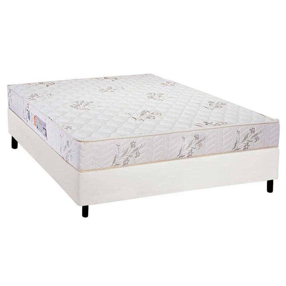 Cama Box Casal: Colchão Espuma Luckspuma D33 Supreme + Base CRC Courano White(138x188)