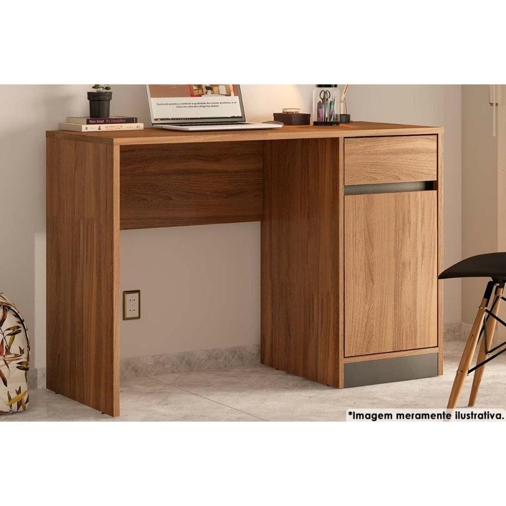 Mesa Escrivaninha Casal Office Morada c/ 1 Porta e 1 Gaveta Amendola Touch/Grafito - Demóbile