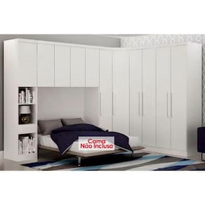 Quarto Casal Completo Rizon/Linea 6 Peças (1 Aéreo + 3 Guarda Roupas + 1 Closet Canto Obliquo + 1 Complemento) QCM109 Branco - Novo Horizonte