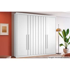 Guarda Roupa Solteiro 4 Portas (2 Ripadas) e 4 Gavetas Grécia Branco - Conquista