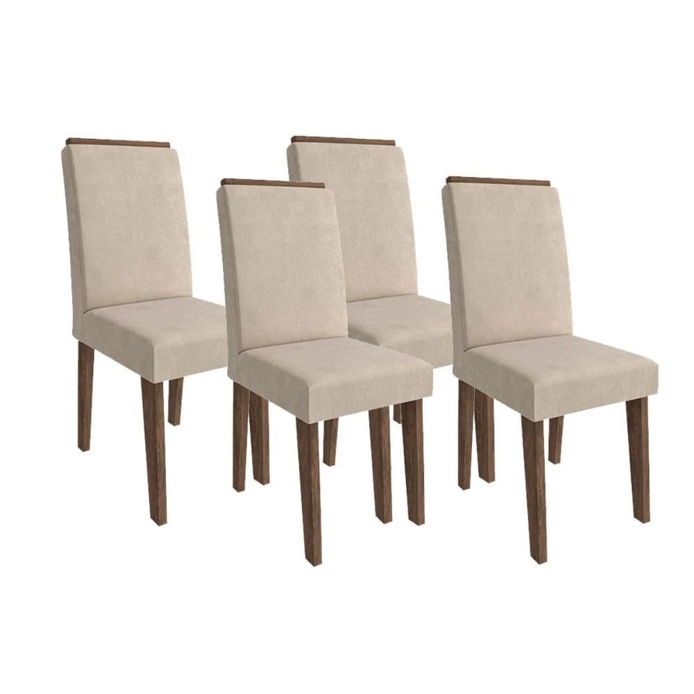 Cadeira Sala de Jantar Milena Kit 4 Un Marrocos/ Suede Bege - Cimol