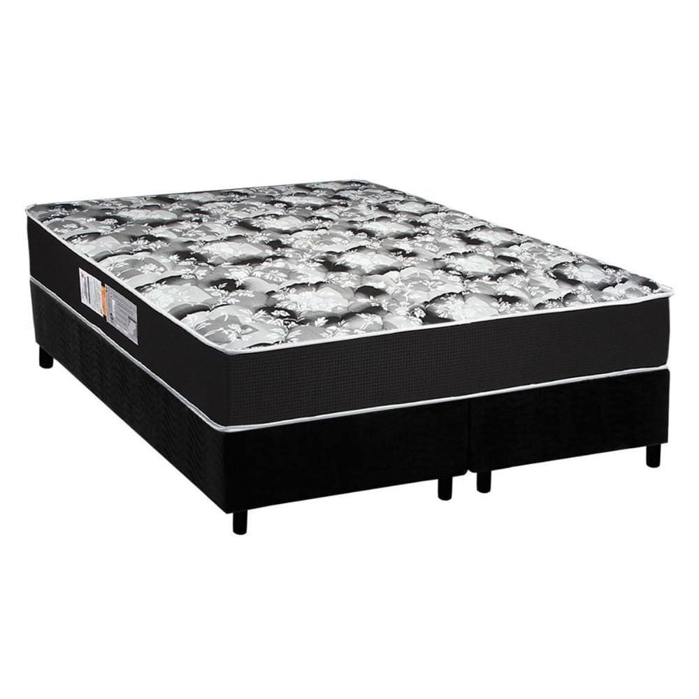 Cama Box Queen: Colchão Espuma Luckspuma D45 Gran Luck Black + Base CRC Suede Black(158x198)