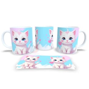 Caneca Cerâmica Personalizada Gato Gatinhos Branco - Modelo 785024