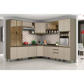Cozinha Modulada Completa Connect 14 Peças (4 Armários + 4 Balcões + 2 Paneleiros + 4 Complementos) C14P05 Duna/Cristal - Henn
