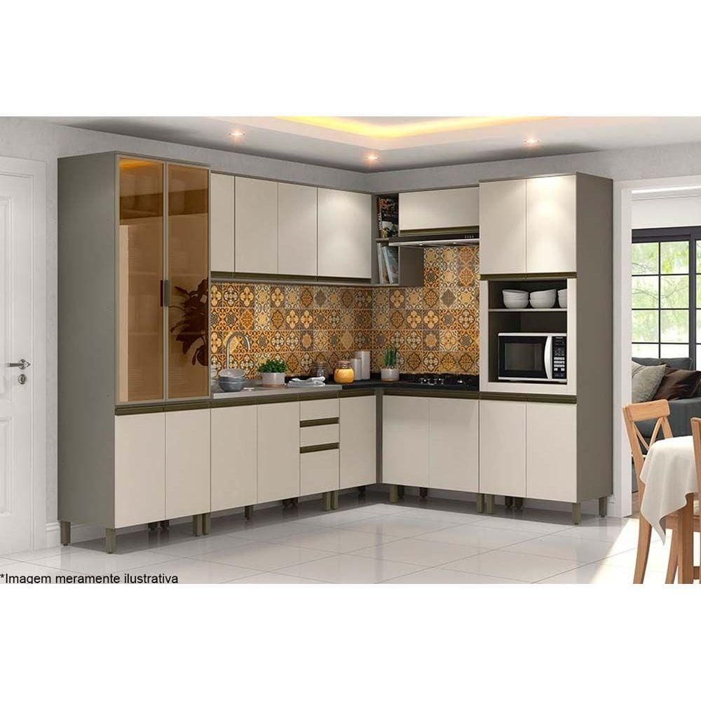 Kit de Cozinha Completa 11 Peças Connect (4 Armários + 4 Balcões + 1 Paneleiro + 2 Complementos) C11P03 Duna/Cristal - Henn