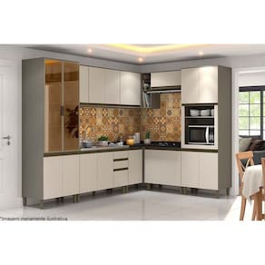 Kit de Cozinha Modulada 11 Peças Connect  (4 Armários + 4 Balcões + 1 Paneleiro + 2 Complementos) C11P03 Duna/Cristal