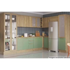 Cozinha Completa Botanic 12 Peças (4 Armários + 3 Balcões + 2 Paneleiros + 3 Complementos) M647 Nogueira/Verde Oliva - Kappesberg
