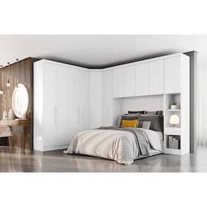 Modulado de Quarto Rizon 5 Peças (1 Armário Ponte + 1 Closet + 2 Guarda Roupas + 1 Complemento) QC202 Branco - Novo Horizonte