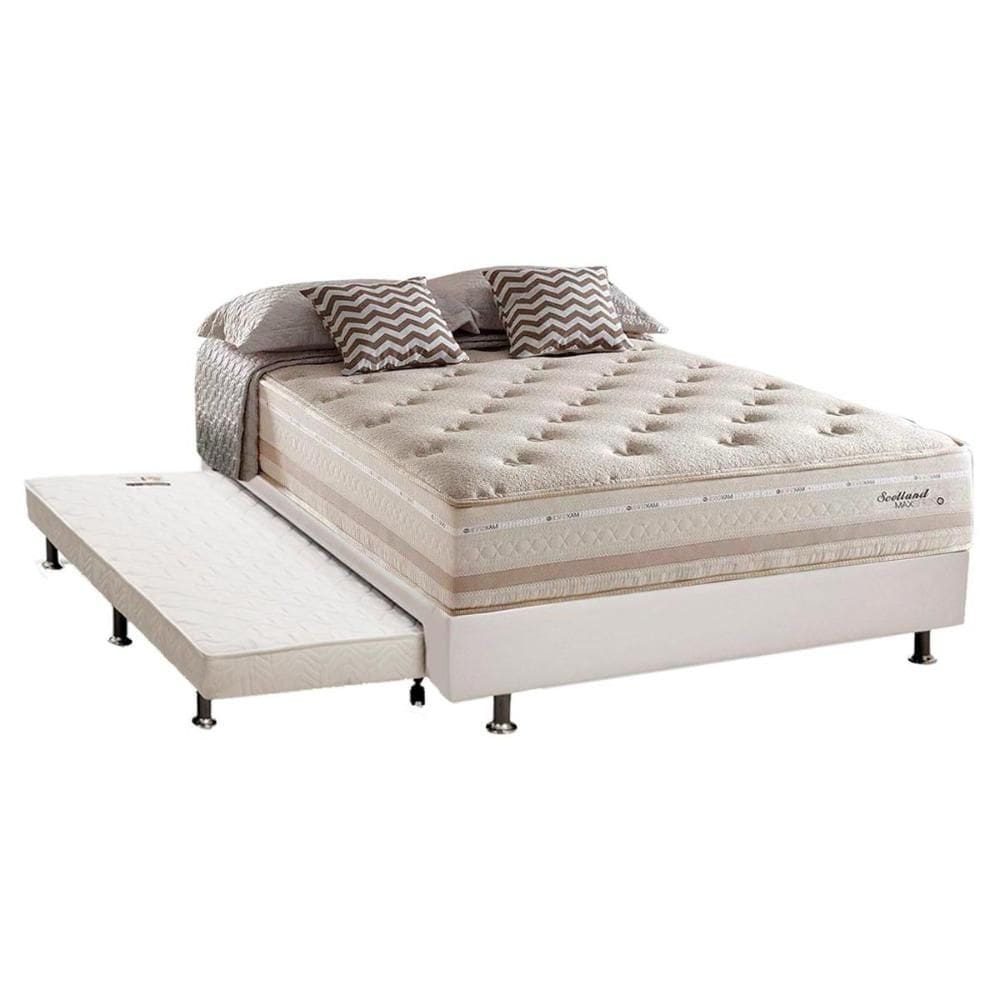 Cama Box c/ Auxiliar Casal: Colchão Herval Maxspring Scotland + Base CRC Courano Branco (138x188)