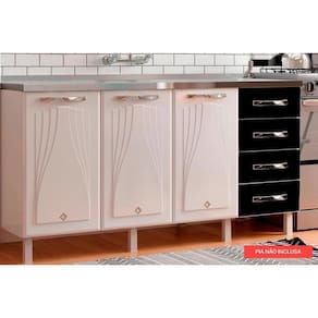 Balcão de Cozinha Modulado Star New 3 Portas e 4 Gavetas s/ Tampo 120cm Branco/Preto - Telasul