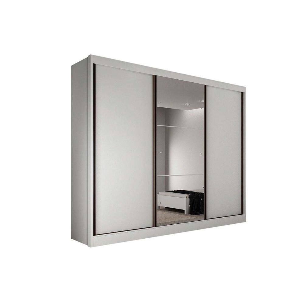 Guarda Roupa Casal 3 Portas de Correr (1 c/ Espelho) e 4 Gavetas Toulon/Sonetto Plus Branco - Novo Horizonte