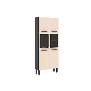 Cristaleira de Cozinha Paneleiro Estilo 7039 c/ 6 Portas (2 c/ Vidro) 80cm Cinza/Grafite - Bertolini