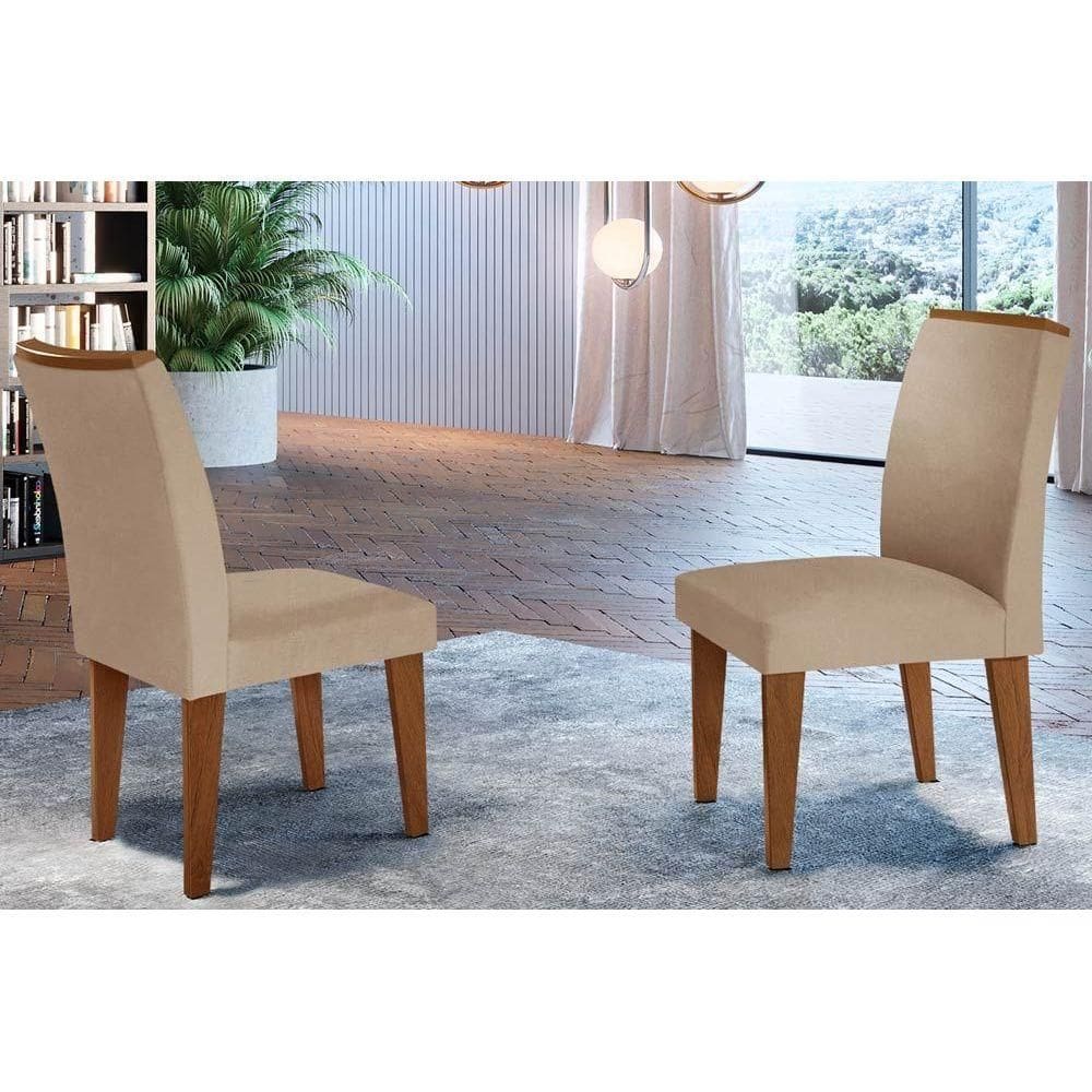 Kit 2 Cadeiras de Cozinha Lunara 2 Un Imbuia-Capuccino/Linho Bege Turim - Rufato