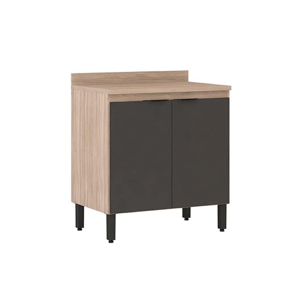 Balcão Cozinha p/ Cooktop c/ Tampo Firenze c/ 2 Portas 80cm Avena/Grafito - Demóbile