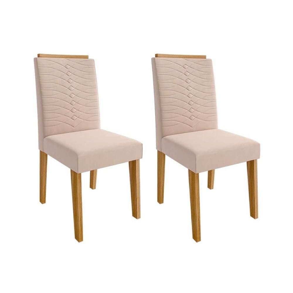 Kit 2 Cadeiras de Cozinha Clarice Wood 2 Un Savana-Nature-Madeirado/Suede Nude Bege - Cimol