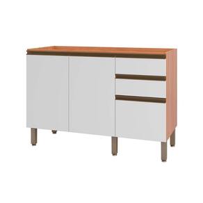 Módulo Cozinha Telasul Thela Macadâmia Balcão p/ Pia Macadâmia c/ 2 Portas e 3 Gavetas s/ Tampo 120cm Freijo/Branco - Telasul