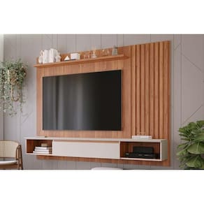 Painel Quarto p/ TV até 65 Pol Bahamas Ripado c/ 1 Porta 215X157cm Cinamomo/Off White - Permóbili