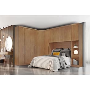 Quarto Modulado Rizon 5 Peças (1 Armário Ponte + 1 Closet + 2 Guarda Roupas + 1 Complemento) QC202 Freijo Cumaru