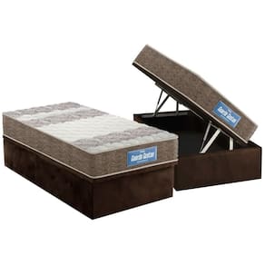 Cama Box Solteiro: Colchão Espuma Probel D33/EP Anatômico Guarda Costas Próintense Double Face + Base CRC Suede Brown(88x188)