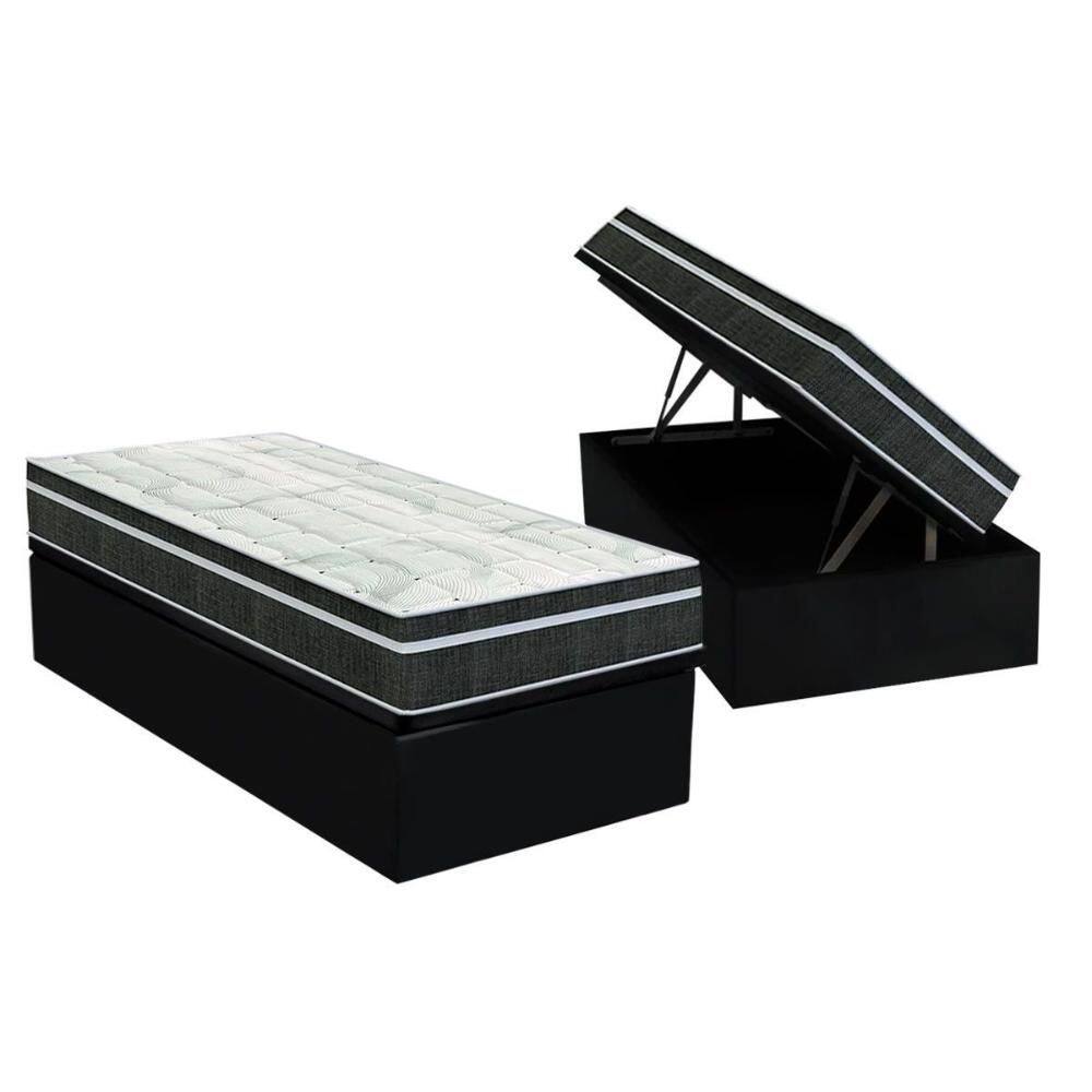 Conjunto Box Baú Solteiro: Colchão Molas Orthoflex Bonnel Venezia + Base CRC Courano Black (88x188)