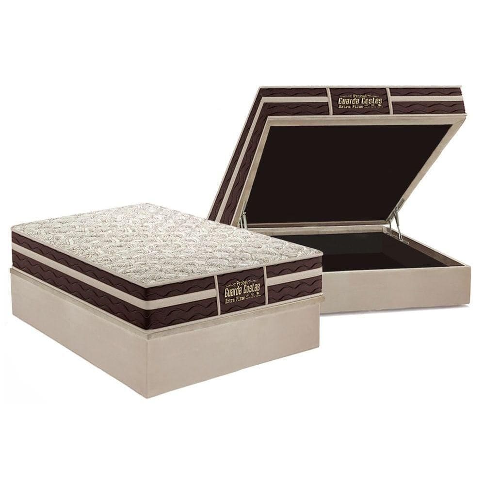 Cama Box Baú Casal: Colchão Ortopédico Probel Guarda Costas Extra Firme + Base CRC Suede Clean(138x188)