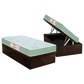 Cama Box Baú Solteiro: Colchão Espuma Castor D33 Sleep Max Duplo + Base CRC Suede Brown(88x188)