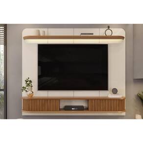 Home p/ TV até 75 Pol Capri c/ Led e 2 Portas 215x170cm Off White/Freijó - DJ Móveis