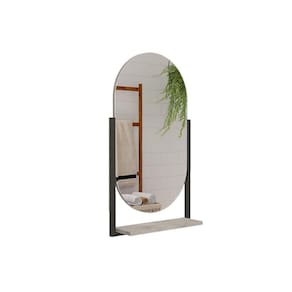 Espelho de Sala Oval Ori c/ Prateleira Metalica 41X87cm Cimento - MGM