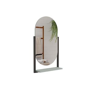 Espelho de Sala Oval Ori c/ Prateleira Metalica 41X87cm Pistache/Freijo - MGM