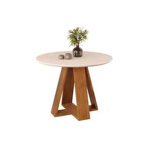 Mesa de Sala Jantar Celeste c/ Tampo Madeirado Vidro Redondo 103x103cm Freijó/Off White - DJ Móveis