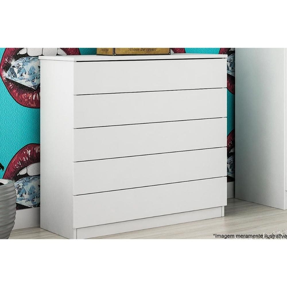 Cômoda de Quarto Premium c/ 5 Gavetas Branco/Neve - Tcil Móveis
