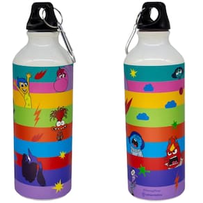Garrafa Divertidamente Alegria Raiva Ansiedade Tédio Medo Alumínio Com Mosquetão 500ML Oficial Disney