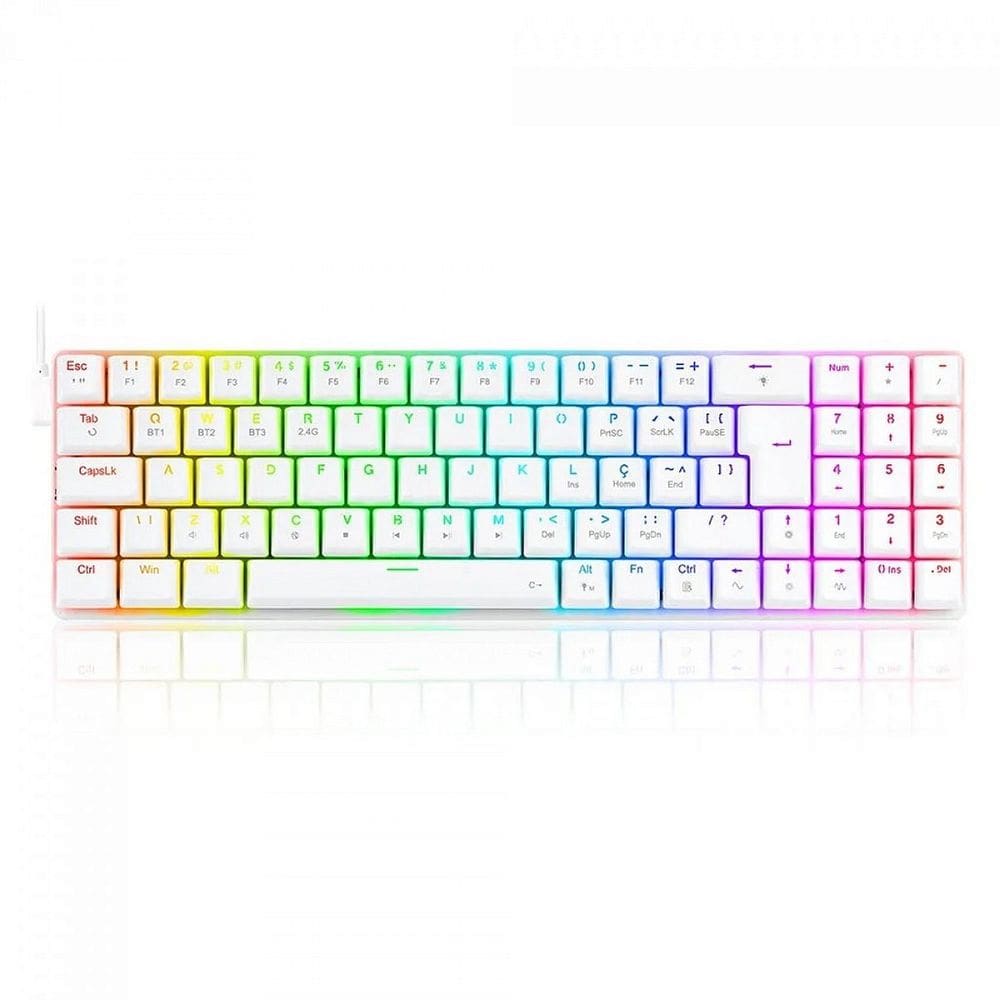 Teclado Mecânico Gamer Redragon Ashe, RGB, Switch Brown, ABNT2, White