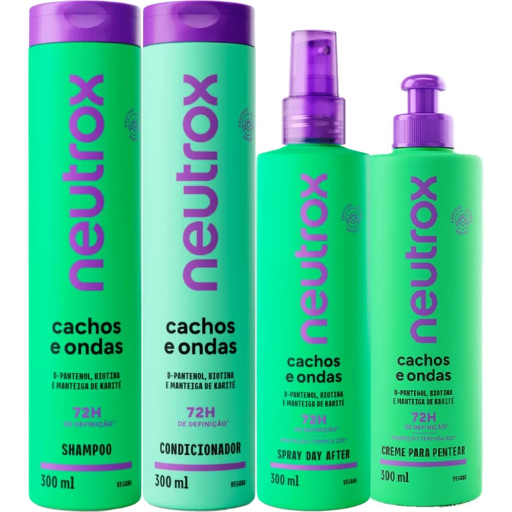 Shampoo e Condicionador Neutrox Cachos e Onda + Spray Day After + Creme para Pentear