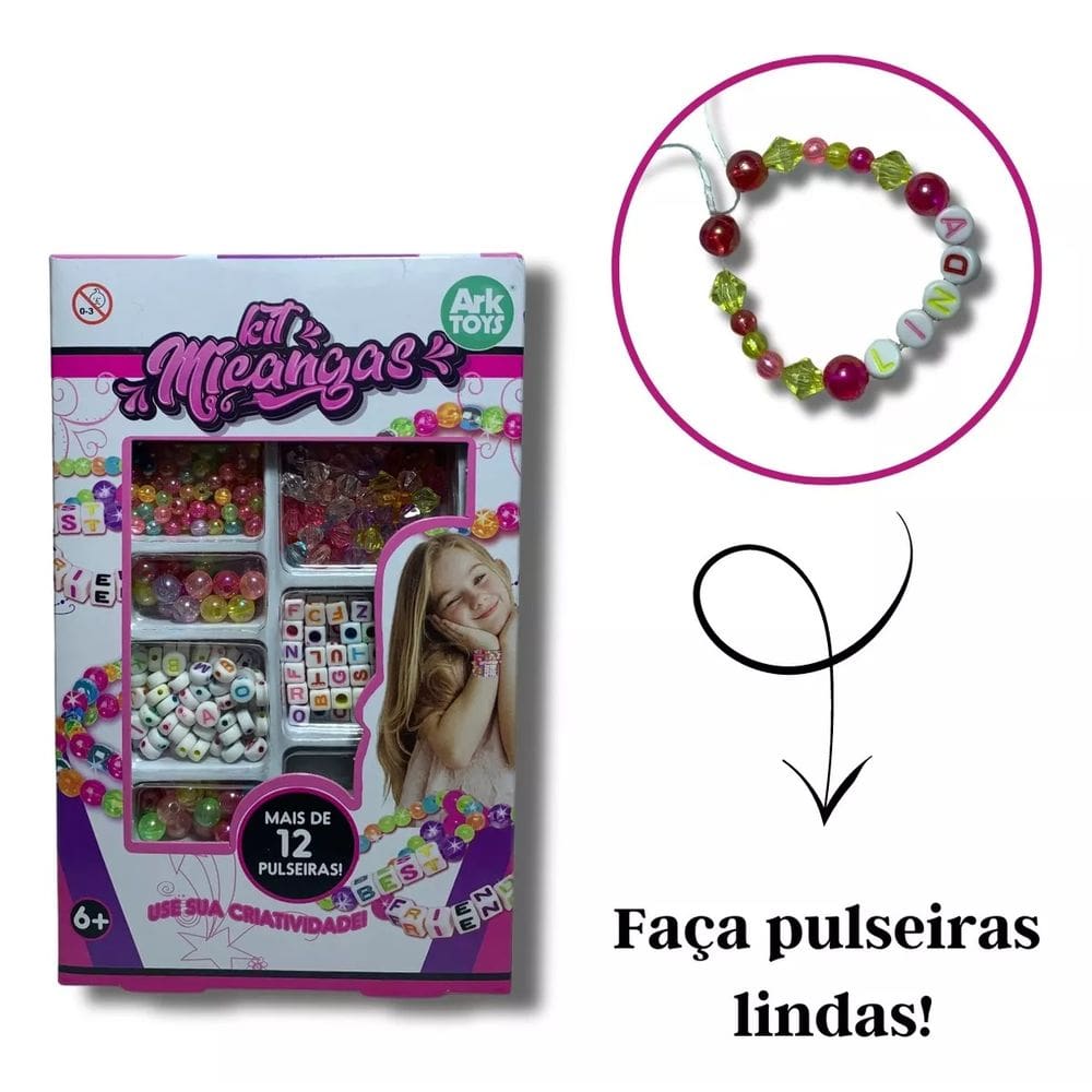 Kit Miçangas Coloridas Joias Acessórios Infantil - Arktoys