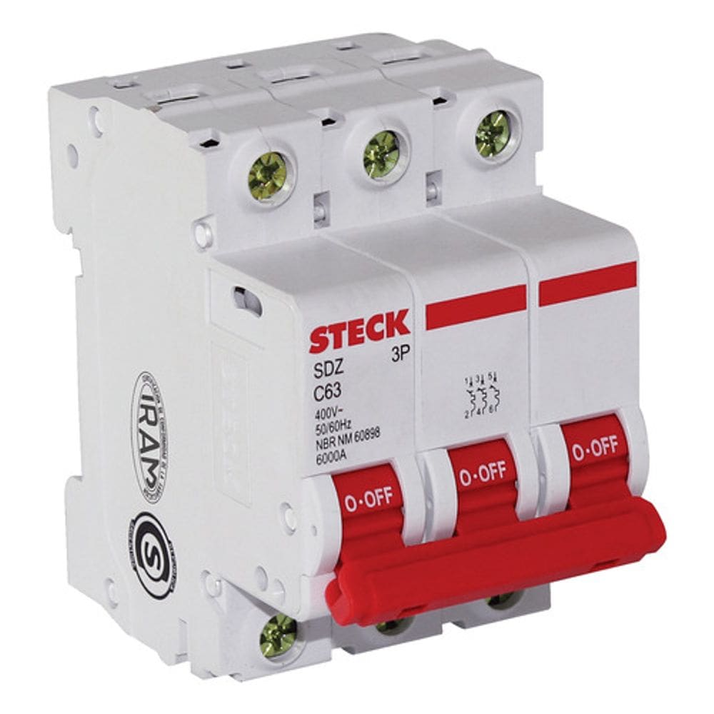 Disjuntor Tripolar Steck Serie 6ka Curva C 63a - Sdzd63c63