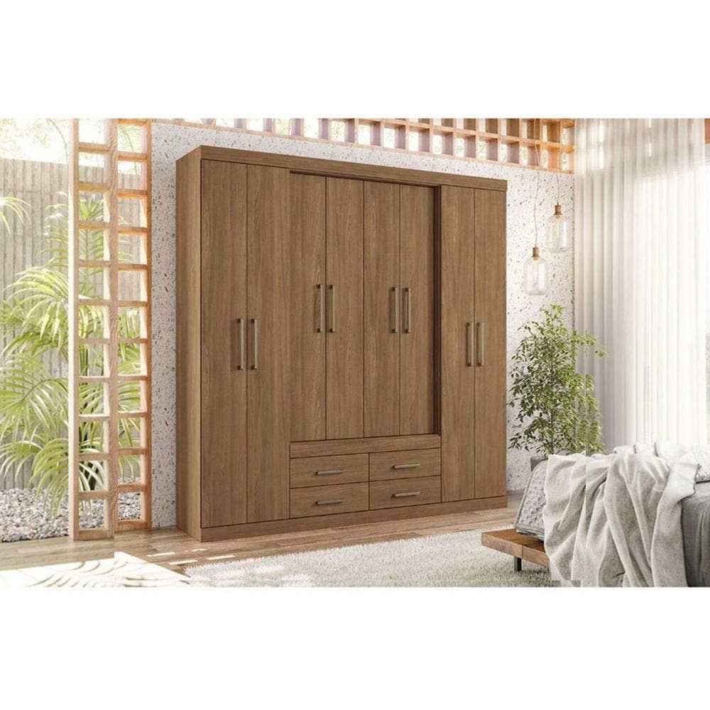 Guarda Roupa Casal 8 Portas e 4 Gavetas Nápoles Jatoba/Ebano - Santos Andirá