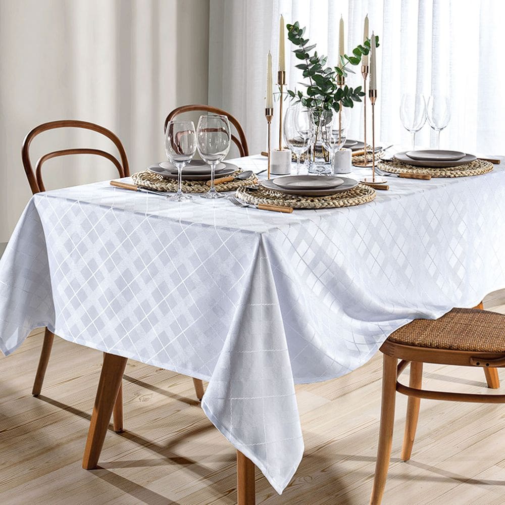 Toalha Mesa Quadrada 160x160 Jacquard Requinte II TJ-4872 Dohler Branco