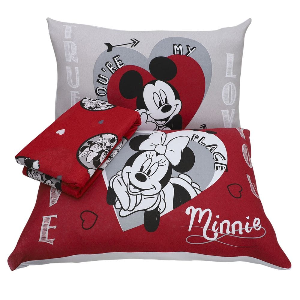 Jogo De Cama Casal Mickey E Minnie Namorados Love Film Cinza Disney Portallar