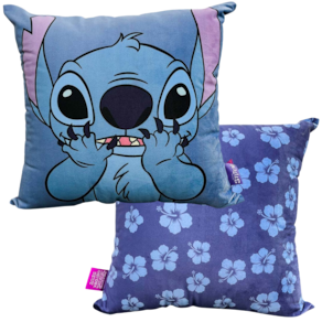 Almofada Stitch Azul Flores Aveludada 40x40cm Oficial Disney